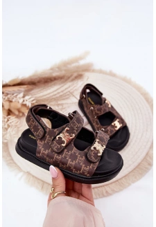 Dziecięce Sandałki Na Rzepy Ze Złotymi Detalami Brązowe Cavina