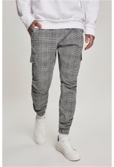 AOP Glencheck Cargo Jog Pants white/black