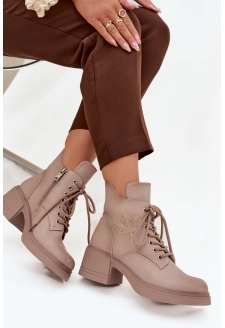 Botki Damskie Skórzane Na Klocku Ocieplane Vinceza 39950 Beżowe
