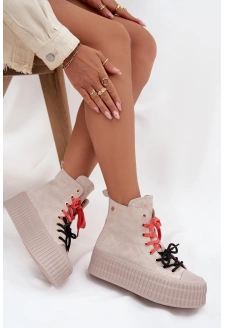 Zamszowe Ocieplane Trampki Damskie Na Masywnej Platformie GOE SS2N4047 Beżowe