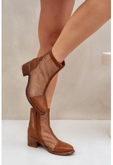 Siateczkowe Botki Damskie Na Obcasie Brązowe Lithyia