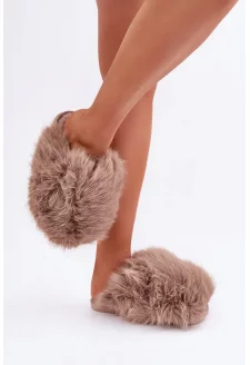 Futrzane Kapcie Damskie Ciemnobeżowe Wladisa