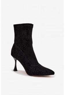 Zdobione Botki Damskie Na Szpilce D&A JC52-882 Czarne