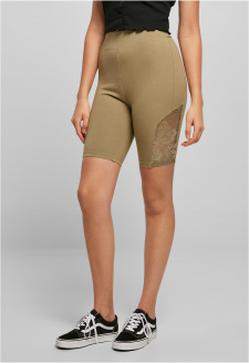 Ladies High Waist Lace Inset Cycle Shorts khaki