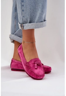 Damskie Płaskie Klasyczne Zamszowe Mokasyny S.Barski LR51-548 Fuksja