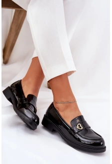 Lakierowane Mokasyny Damskie Z Serduszkiem S.Barski HY51-379 Czarne