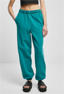 Ladies High Waist Stone Washed Sweat Pants watergreen