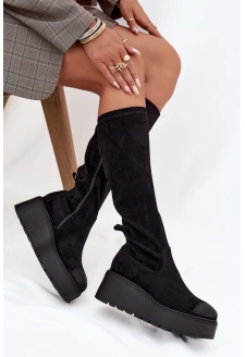 Kozaki Damskie Przed Kolano Na Platformie I Koturnie Vinceza 58342 Czarne