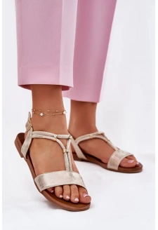 Damskie Płaskie Sandały Z Paskami S.Barski KV51-120 Złote