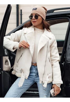 Női NORFDIMA bőrdzseki szőrmével fehér Dstreet TY4735