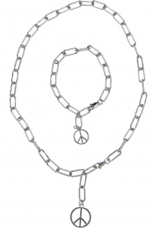 Y Chain Peace Pendant Necklace And Bracelet silver