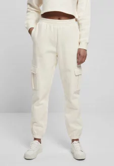Ladies High Waist Cargo Sweat Pants whitesand