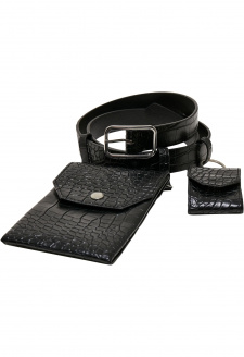 Croco Synthetic Leather Belt With Pouch black/silver