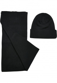 Recycled Basic Beanie and Scarf Set black